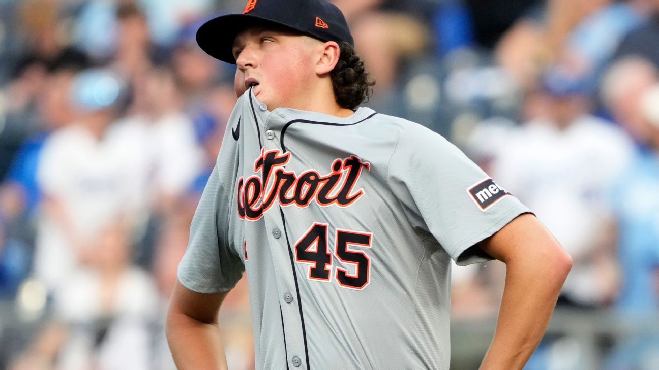 Tigers’ Reese Olson exits after being struck by line drive