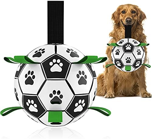 QDAN Dog Toys Soccer Ball with Straps, World Cup Interactive Dog Toys for Tug of War, Puppy Birthday Gifts, Water Toy, Durable Balls for Medium & Large Dogs(8 Inch) - Image 2