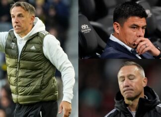 Portland Timbers boss Phil Neville, New England Revolution’s Caleb Porter and the MLS managers who are on the hot seat