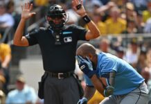 Tampa Bay Rays 3B Amed Rosario exits after being hit in head