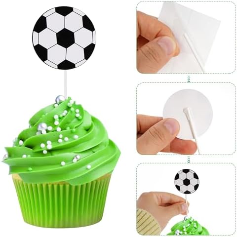 24 Pcs Soccer Cupcake Toppers Decorations Soccer Ball Cupcake Toppe Sports Theme Cupcake Picks for Soccer Party Decoration Football Theme Party Supplies for Men Boy - Image 5