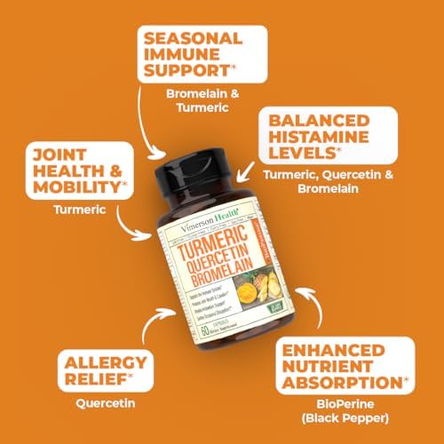 Quercetin with Bromelain & Turmeric Curcumin - Bromelain Supplement with Black Pepper. Immune & Joint Support Supplement - BioPerine & 700mg Organic Tumeric for Inflammation Balance & Allergy Support - Image 6