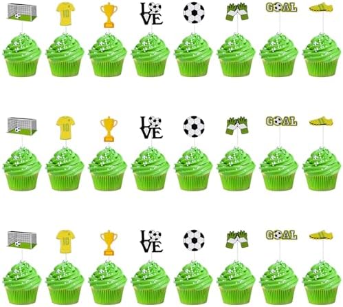 24 Pcs Soccer Cupcake Toppers Decorations Soccer Ball Cupcake Toppe Sports Theme Cupcake Picks for Soccer Party Decoration Football Theme Party Supplies for Men Boy - Image 4