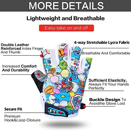 FIGNER Ten Kids Junior Cycling Gloves Outdoor Sport Road Mountain Bike, Fit Boy Girl Youth Age 2-11, Gel Padding Bicycle Half Finger Pair - Image 4