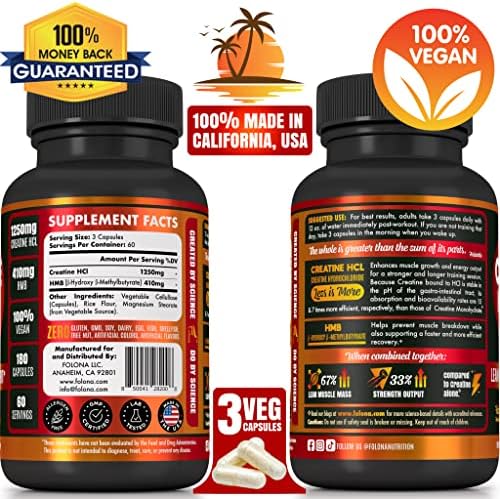 Creatine HCL Capsules with HMB - Workout Supplement for Men & Women, Muscle Builder, Endurance, Strength, Superior to Monohydrate: Instantized for Max Absorption, No Load, No Bloat, 180 Vegan Capsules - Image 3