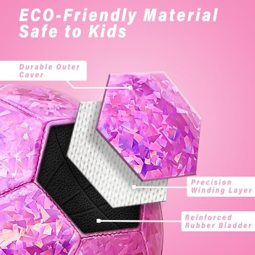 Size 4 Soccer Ball Glitter Pink - Kids Aged 4-6 6-8 8-12 Outdoors Sports Training Ball Recreation Playing Ball Teens Girls Children Youth Back to School Birthday - Image 4