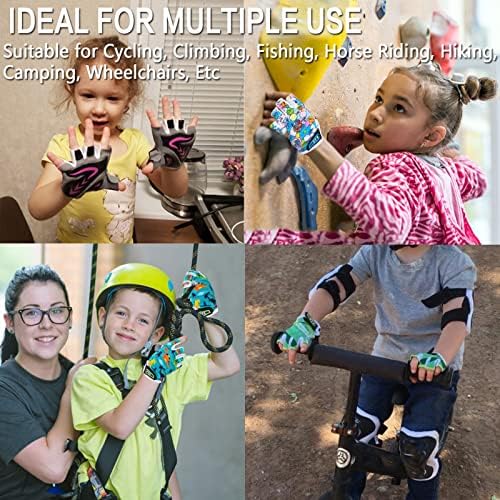 FIGNER Ten Kids Junior Cycling Gloves Outdoor Sport Road Mountain Bike, Fit Boy Girl Youth Age 2-11, Gel Padding Bicycle Half Finger Pair - Image 6