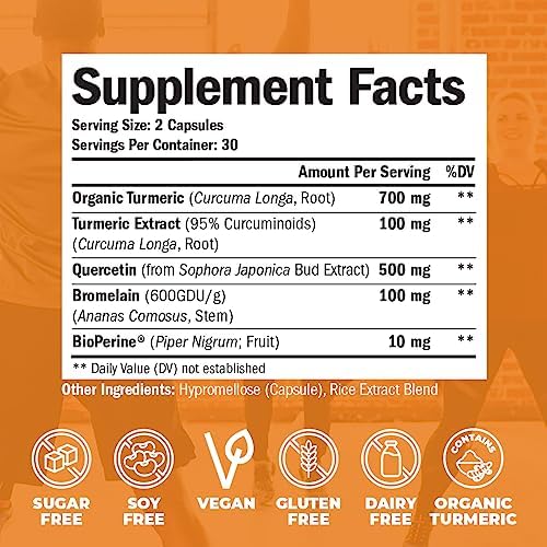 Quercetin with Bromelain & Turmeric Curcumin - Bromelain Supplement with Black Pepper. Immune & Joint Support Supplement - BioPerine & 700mg Organic Tumeric for Inflammation Balance & Allergy Support - Image 4