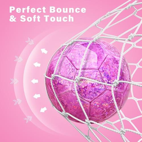 Size 4 Soccer Ball Glitter Pink - Kids Aged 4-6 6-8 8-12 Outdoors Sports Training Ball Recreation Playing Ball Teens Girls Children Youth Back to School Birthday - Image 6