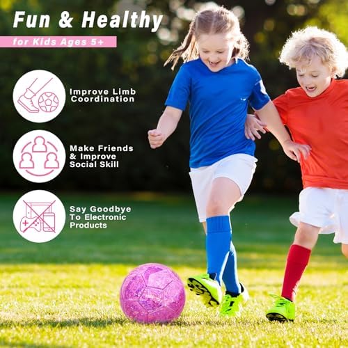 Size 4 Soccer Ball Glitter Pink - Kids Aged 4-6 6-8 8-12 Outdoors Sports Training Ball Recreation Playing Ball Teens Girls Children Youth Back to School Birthday - Image 5