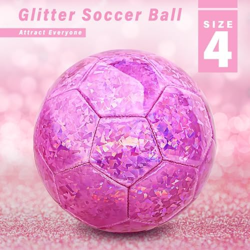 Size 4 Soccer Ball Glitter Pink - Kids Aged 4-6 6-8 8-12 Outdoors Sports Training Ball Recreation Playing Ball Teens Girls Children Youth Back to School Birthday - Image 3