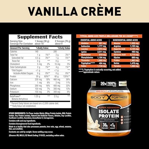 Body Fortress Super Advanced Isolate Protein Powder, Gluten Free, Vanilla Creme Flavored, 1.5 Lb - Image 3