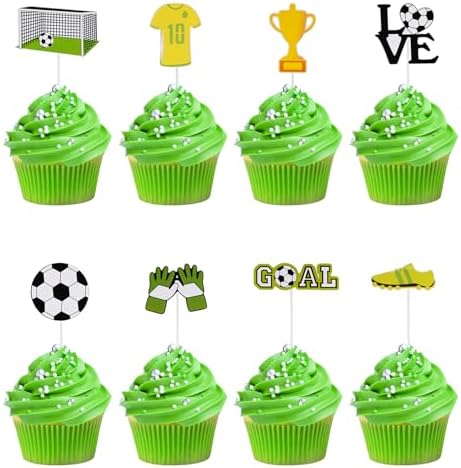 24 Pcs Soccer Cupcake Toppers Decorations Soccer Ball Cupcake Toppe Sports Theme Cupcake Picks for Soccer Party Decoration Football Theme Party Supplies for Men Boy - Image 2