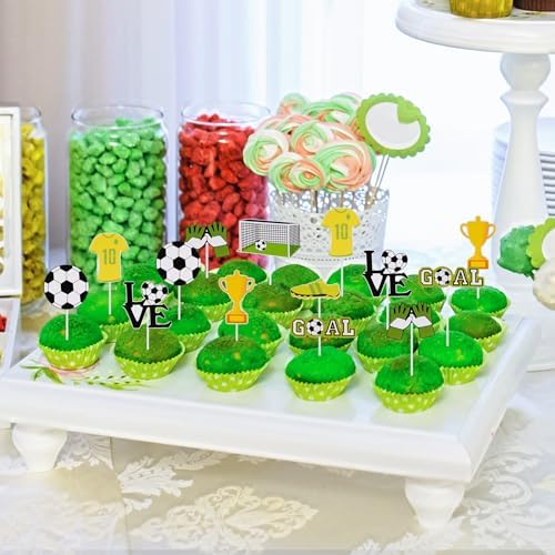 24 Pcs Soccer Cupcake Toppers Decorations Soccer Ball Cupcake Toppe Sports Theme Cupcake Picks for Soccer Party Decoration Football Theme Party Supplies for Men Boy - Image 8