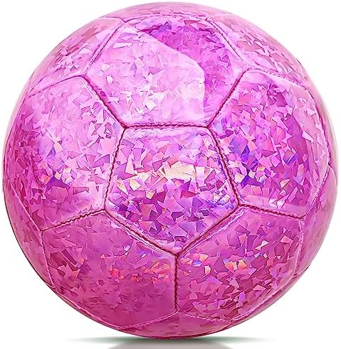Size 4 Soccer Ball Glitter Pink - Kids Aged 4-6 6-8 8-12 Outdoors Sports Training Ball Recreation Playing Ball Teens Girls Children Youth Back to School Birthday - Image 2