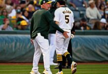 A’s top prospect Jacob Wilson exits debut with hamstring strain