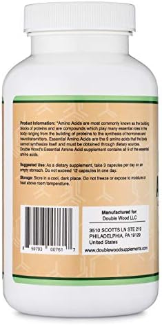 Essential Amino Acids - 1 Gram Per Serving Powder Blend of All 9 Essential Aminos (EAA) and all Branched-Chain Aminos (BCAAs) (Leucine, Isoleucine, Valine) 225 Capsules, Gluten Free by Double Wood - Image 5