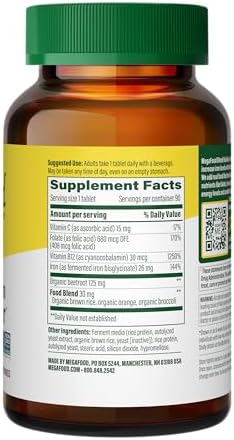 MegaFood Blood Builder - Iron Supplement Clinically Shown to Increase Iron Levels without Side Effects - Iron Supplement for Women with Vitamin C, Vitamin B12 and Folic Acid - Vegan - 90 Tabs - Image 4