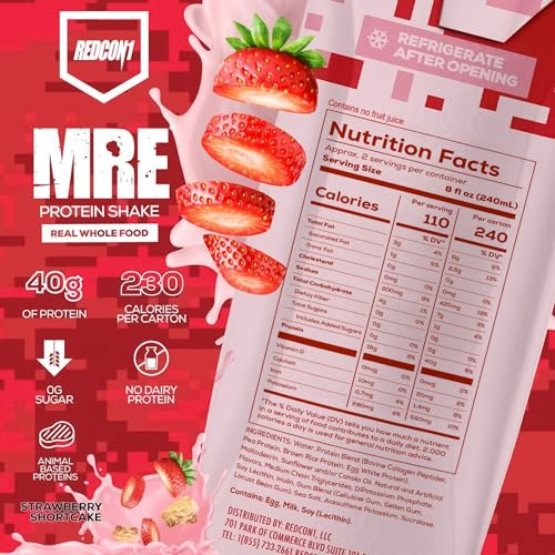 REDCON1 MRE Ready to Drink Protein Shakes, Strawberry Shortcake - 40grams Protein Drinks with Whole Food Sources - Sugar Free RTD Shake Formulated to Fuel Athletes at Any Time (12 Pack) - Image 4