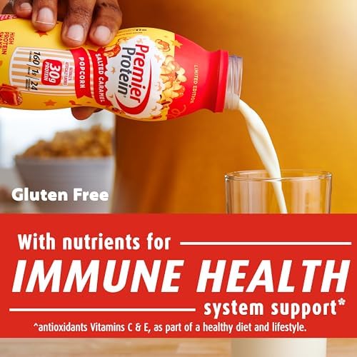 Premier Protein Shake Limited Edition Salted Caramel Popcorn, 30g 1g Sugar 24 Vitamins Minerals Nutrients to Support Immune Health 11.5 fl oz, 12 Pack - Image 4