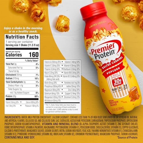 Premier Protein Shake Limited Edition Salted Caramel Popcorn, 30g 1g Sugar 24 Vitamins Minerals Nutrients to Support Immune Health 11.5 fl oz, 12 Pack - Image 6