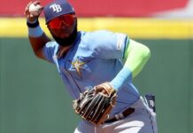 Rays prospect Caminero makes ’24 MLB debut, singles in loss to Astros