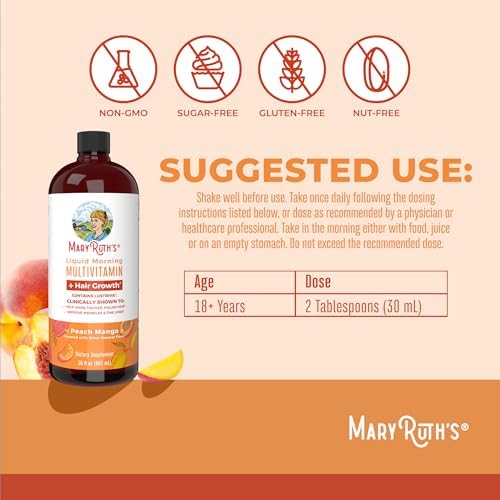 MaryRuth's Liquid Multivitamin + Lustriva® Hair Growth | Biotin 10000mcg | Vitamin D | B Vitamins | Clinically Tested for Thicker Hair, Wrinkles, Fine Lines, Skin Care | Ages 18+ | 30 Fl Oz - Image 7