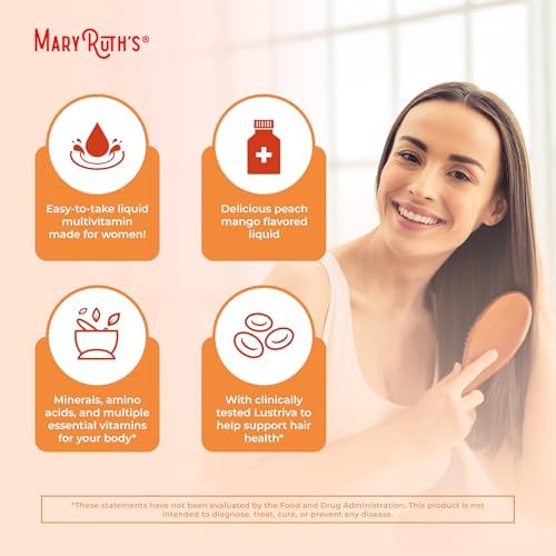MaryRuth's Liquid Multivitamin + Lustriva® Hair Growth | Biotin 10000mcg | Vitamin D | B Vitamins | Clinically Tested for Thicker Hair, Wrinkles, Fine Lines, Skin Care | Ages 18+ | 30 Fl Oz - Image 9