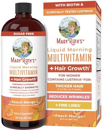 MaryRuth's Liquid Multivitamin + Lustriva® Hair Growth | Biotin 10000mcg | Vitamin D | B Vitamins | Clinically Tested for Thicker Hair, Wrinkles, Fine Lines, Skin Care | Ages 18+ | 30 Fl Oz - Image 2