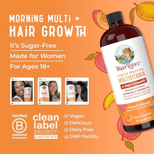 MaryRuth's Liquid Multivitamin + Lustriva® Hair Growth | Biotin 10000mcg | Vitamin D | B Vitamins | Clinically Tested for Thicker Hair, Wrinkles, Fine Lines, Skin Care | Ages 18+ | 30 Fl Oz - Image 5