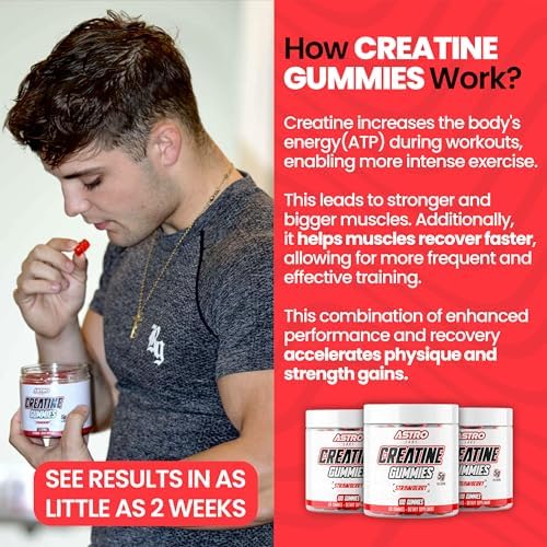 Creatine Gummies for Men & Women - 5g per Serving, Increase Strength, Muscle Gain, Recovery, Endurance - Vegan, Gluten-Free, Low Sugar Creatine Monohydrate Gummies - Strawberry (100 Count) - Image 6