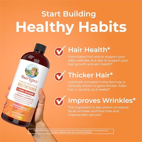 MaryRuth's Liquid Multivitamin + Lustriva® Hair Growth | Biotin 10000mcg | Vitamin D | B Vitamins | Clinically Tested for Thicker Hair, Wrinkles, Fine Lines, Skin Care | Ages 18+ | 30 Fl Oz - Image 3