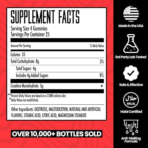 Creatine Gummies for Men & Women - 5g per Serving, Increase Strength, Muscle Gain, Recovery, Endurance - Vegan, Gluten-Free, Low Sugar Creatine Monohydrate Gummies - Strawberry (100 Count) - Image 7