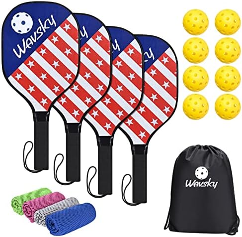 Pickleball Set - 4 Paddles, 8 Balls, 4 Cooling Towels, Carry Bag, Wooden Pickleball Rackets With Ergonomic Grips for Beginners - Image 2