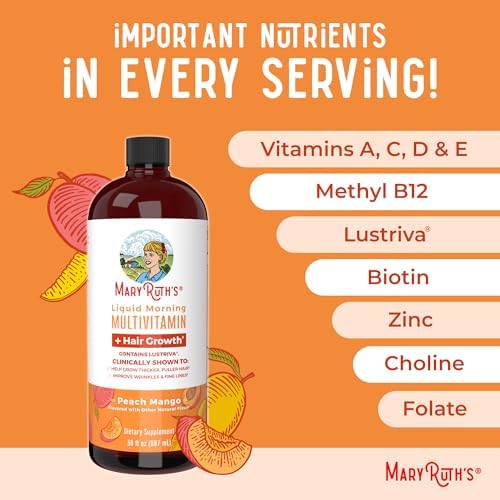 MaryRuth's Liquid Multivitamin + Lustriva® Hair Growth | Biotin 10000mcg | Vitamin D | B Vitamins | Clinically Tested for Thicker Hair, Wrinkles, Fine Lines, Skin Care | Ages 18+ | 30 Fl Oz - Image 8
