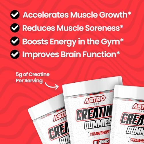 Creatine Gummies for Men & Women - 5g per Serving, Increase Strength, Muscle Gain, Recovery, Endurance - Vegan, Gluten-Free, Low Sugar Creatine Monohydrate Gummies - Strawberry (100 Count) - Image 3