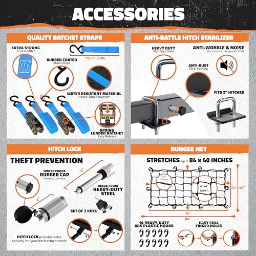 Mockins 60"x24"x6" XL Heavy Duty Trailer Hitch Cargo Carrier Hitch Mount |500lb Cap. Folding Receiver Hitch Cargo Rack w/Waterproof Soft Sided 25 CuFt Hitch Cargo Carrier Bag |2" Cargo Hitch Receiver - Image 8