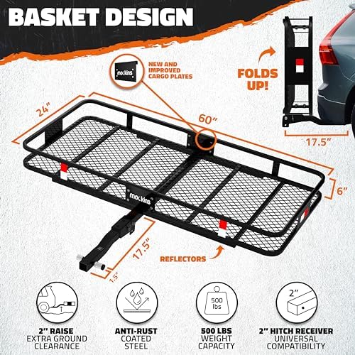 Mockins 60"x24"x6" XL Heavy Duty Trailer Hitch Cargo Carrier Hitch Mount |500lb Cap. Folding Receiver Hitch Cargo Rack w/Waterproof Soft Sided 25 CuFt Hitch Cargo Carrier Bag |2" Cargo Hitch Receiver - Image 4