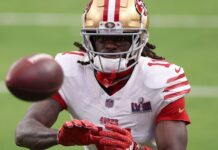 Brandon Aiyuk runs through practice with San Francisco 49ers