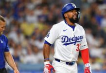 Dodgers’ Teoscar Hernandez exits after HBP; IL likely, Roberts says