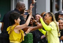 Trinity Rodman nets wondergoal, celebrates with Magic Johnson