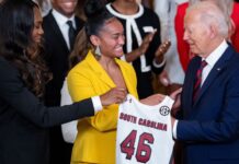 South Carolina, UConn celebrate basketball title at the White House
