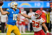 Harbaugh: Chargers OL needs to get Herbert more time on throws