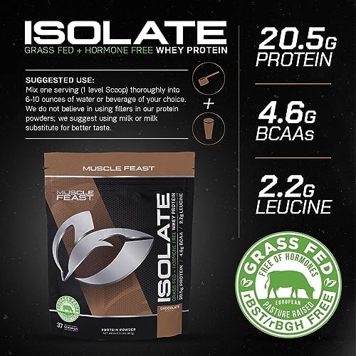 Muscle Feast Grass-Fed Whey Protein Isolate, All Natural Hormone Free Pasture Raised, Chocolate, 2lb (37 Servings) - Image 4