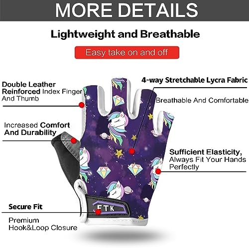 FIGNER Ten Kids Junior Cycling Gloves Outdoor Sport Road Mountain Bike, Fit Boy Girl Youth Age 2-11, Gel Padding Bicycle Half Finger Pair - Image 4