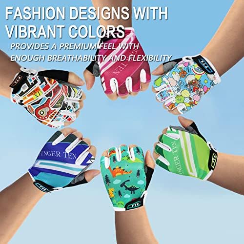 FIGNER Ten Kids Junior Cycling Gloves Outdoor Sport Road Mountain Bike, Fit Boy Girl Youth Age 2-11, Gel Padding Bicycle Half Finger Pair - Image 8