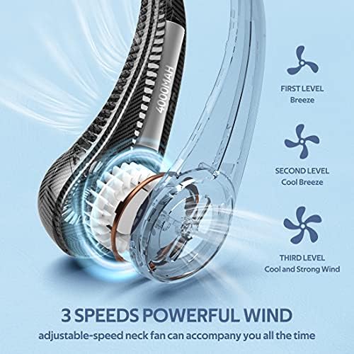 Portable Neck Fan, Hands Free Bladeless 360° Cooling Personal Fan,Wearable Quiet Fan for Outdoor Indoor, Gifts for Men Women, 4000mAh Battery Operated, USB Rechargeable, 3-Speeds(Black Graffiti) - Image 4