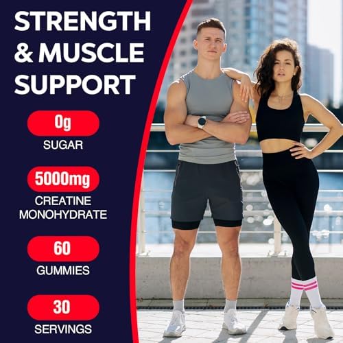 Creatine Monohydrate Gummies for Men & Women, Taurine&B6, Chewable Creatine Supplement for Maximum Strength, Muscle Growth, Energy & Endurance - 5g Per Serving, Low Sugar, Organic Ingredients - 1 Pack - Image 4