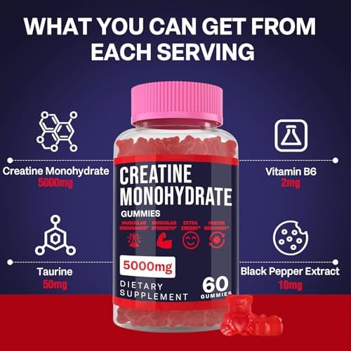 Creatine Monohydrate Gummies for Men & Women, Taurine&B6, Chewable Creatine Supplement for Maximum Strength, Muscle Growth, Energy & Endurance - 5g Per Serving, Low Sugar, Organic Ingredients - 1 Pack - Image 10
