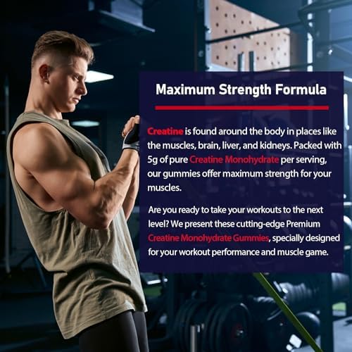 Creatine Monohydrate Gummies for Men & Women, Taurine&B6, Chewable Creatine Supplement for Maximum Strength, Muscle Growth, Energy & Endurance - 5g Per Serving, Low Sugar, Organic Ingredients - 1 Pack - Image 7